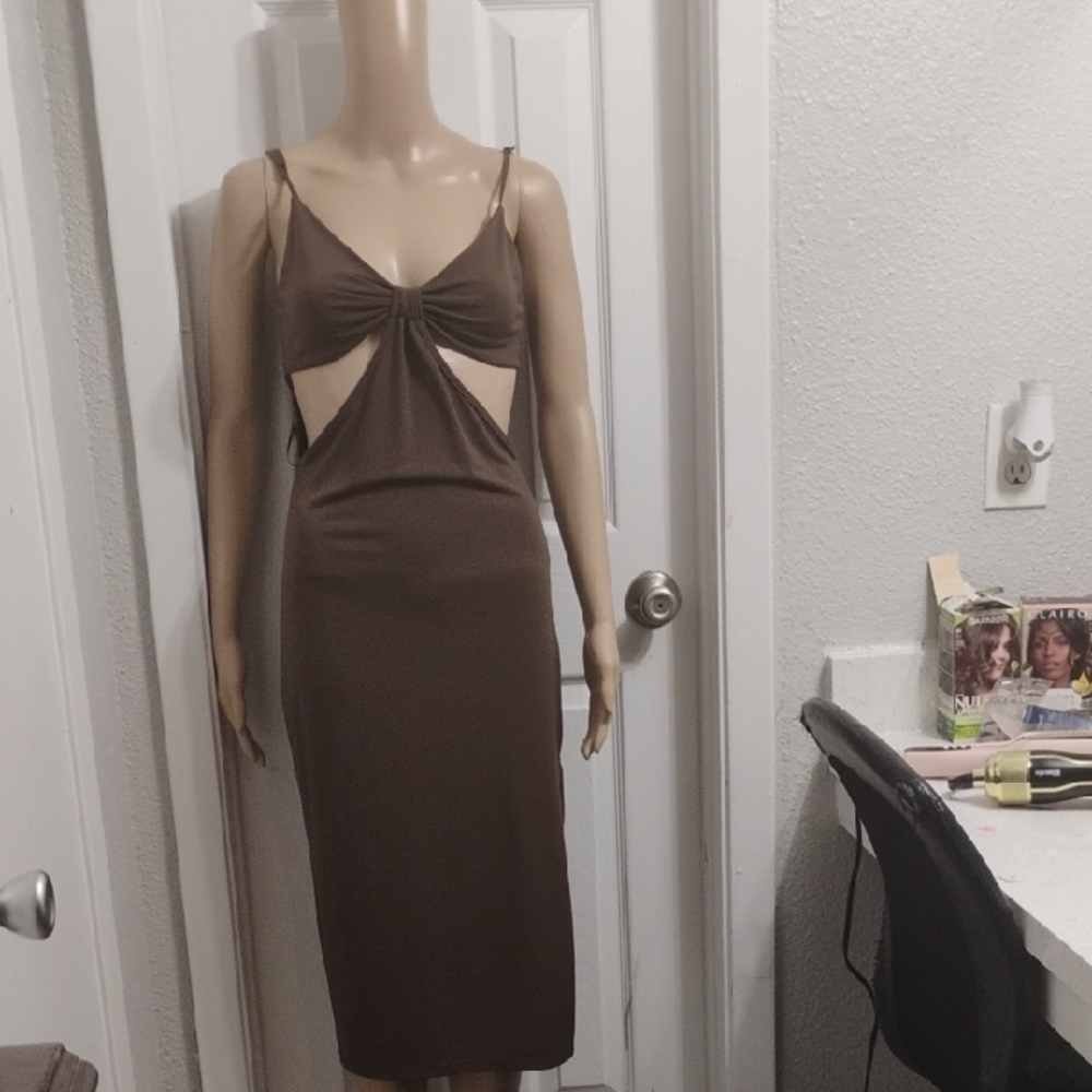 Brown Cut-Out Midi Dress